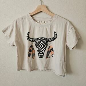 Arait Cropped Bullhead Feather Tee - Relaxed Fit XS
